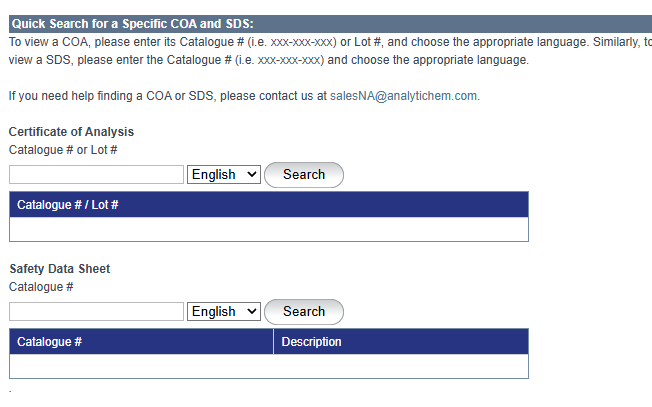 Busca de Certificado de Análise COA
