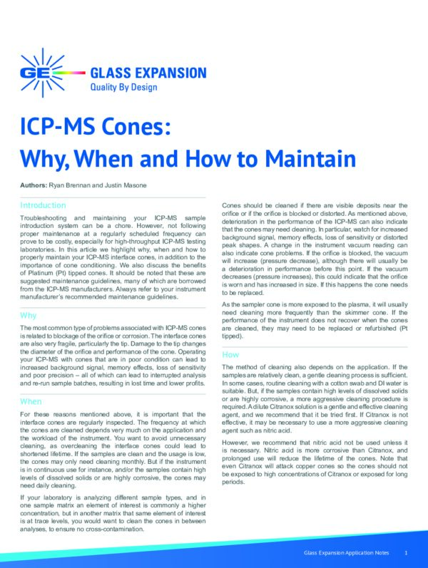 Capa de Cones de ICP-MS: Nota de aplicação sobre cuidados e manutenção