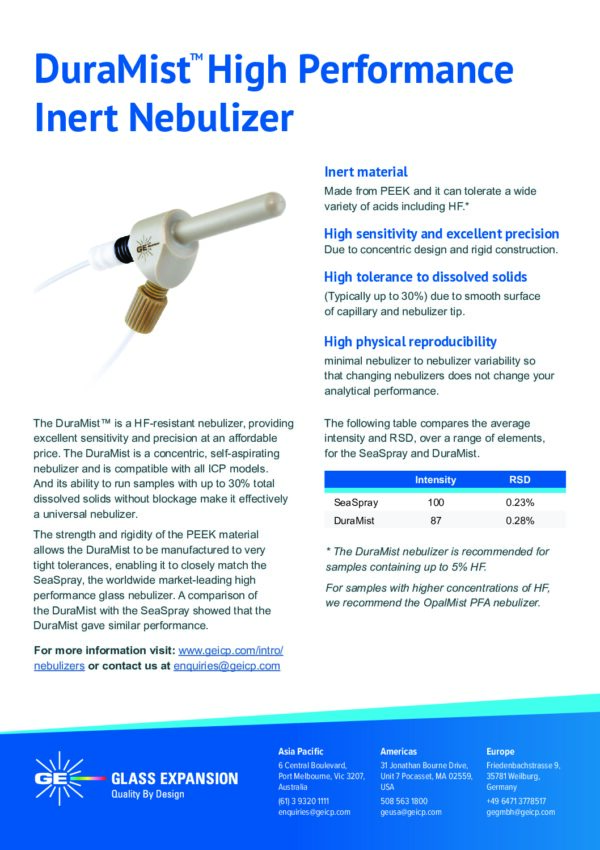 Capa de DuraMist: Nebulizador de PEEK para amostras com altos sólidos