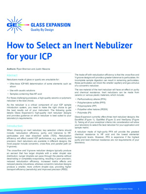 Capa de Como selecionar um nebulizador inerte para ICP
