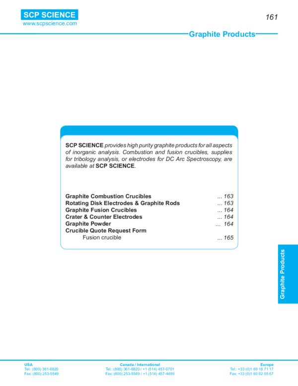Capa de Produtos de grafite: Catálogo de consumíveis SCP SCIENCE