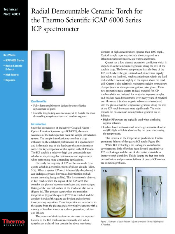 Capa de D-Torch radial: Tocha desmontável para Thermo iCAP 6000