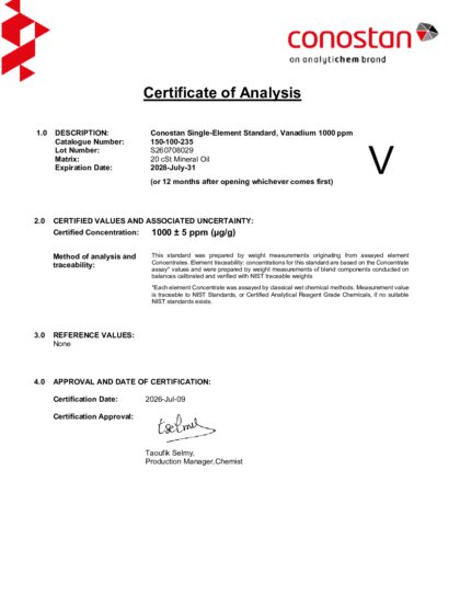 Primeira página: Certificado de análise, lote S260708029