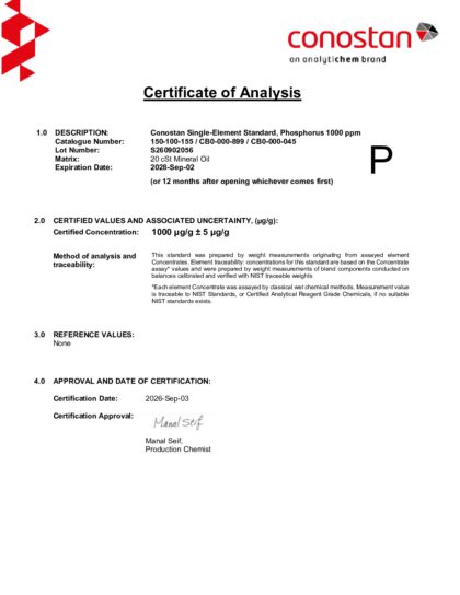 Primeira página: Certificado de análise, lote S260902056