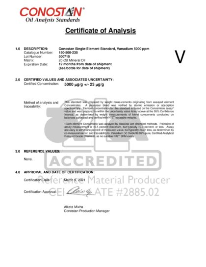 Primeira página: Certificado de análise, lote 500715