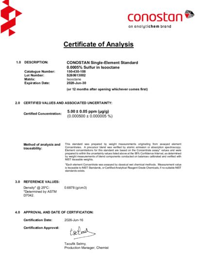 Primeira página: Certificado de análise, lote S260613002