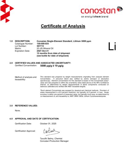 Primeira página: Certificado de análise, lote 507715