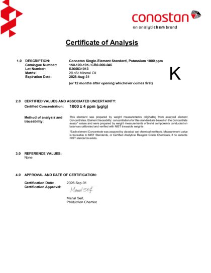 Primeira página: Certificado de análise, lote S260831013
