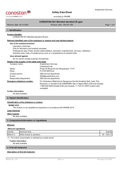 Primeira página: Ficha de segurança