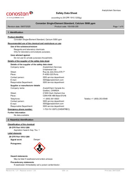 Primeira página: Ficha de segurança