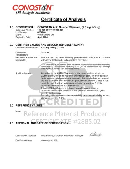 Primeira página: Certificado de análise, lote 0201900