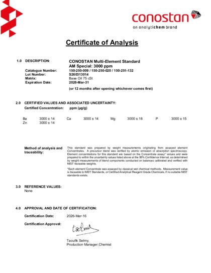 Primeira página: Certificado de análise, lote S260313014