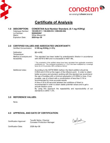 Primeira página: Certificado de análise, lote S260402047