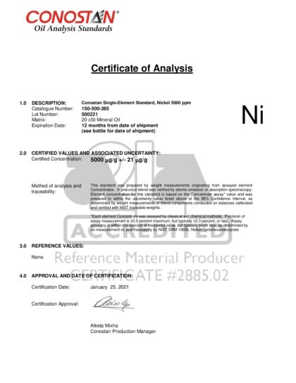 Primeira página: Certificado de análise, lote 500221