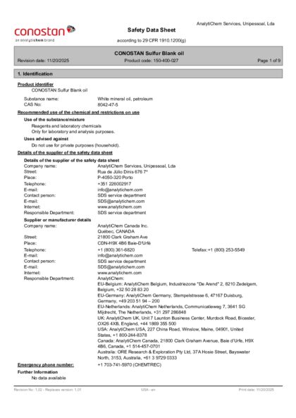Primeira página: Ficha de segurança