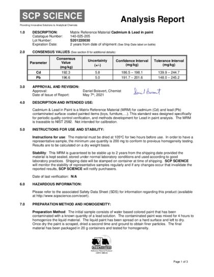 Primeira página: Relatório de análise, lote S201220030