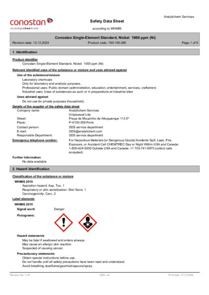 Primeira página: Ficha de segurança
