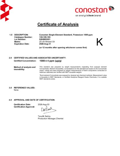 Primeira página: Certificado de análise, lote S260803021