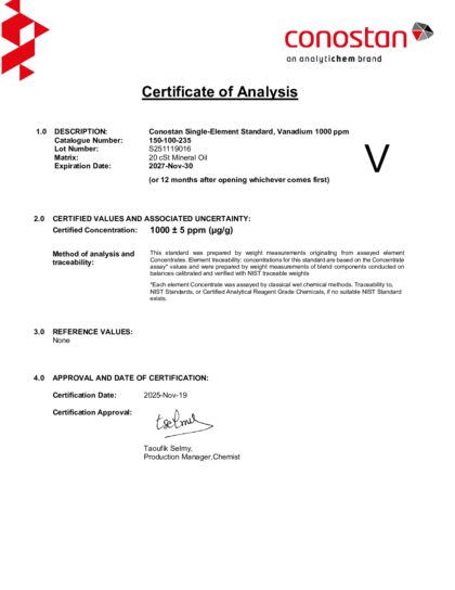 Primeira página: Certificado de análise, lote S251119016