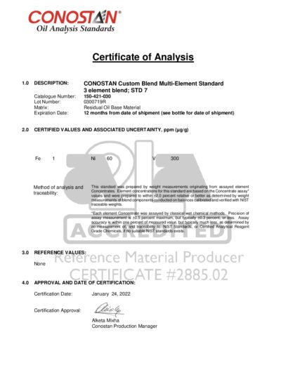 Primeira página: Certificado de análise, lote 0300719R