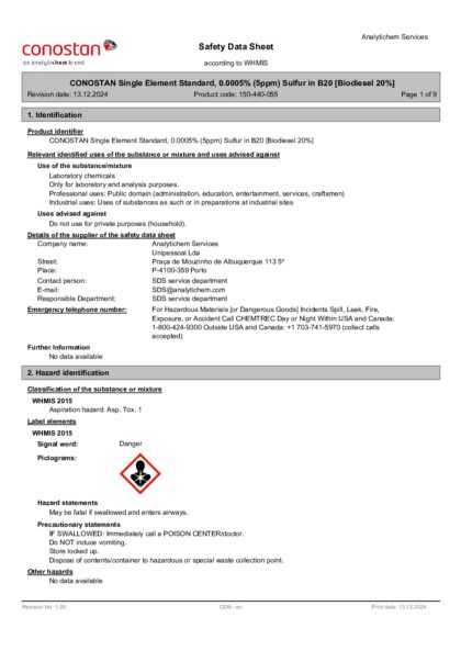 Primeira página: Ficha de segurança
