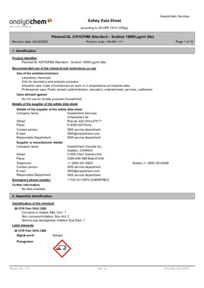 Primeira página: Ficha de segurança