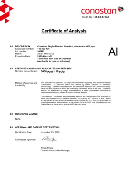 Primeira página: Certificado de análise, lote 500922