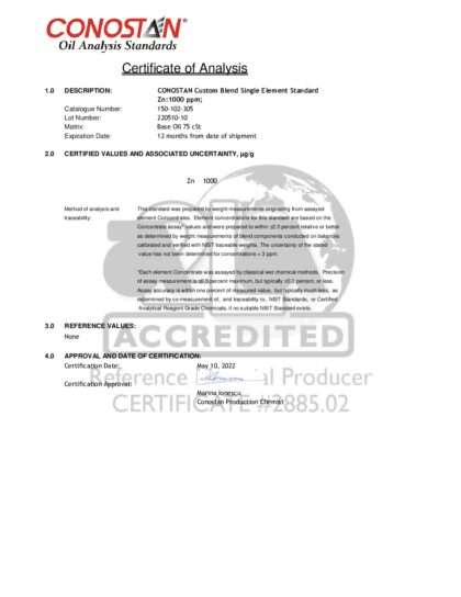Primeira página: Certificado de análise, lote 220510-10