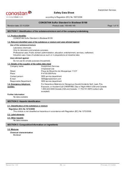 Primeira página: Ficha de segurança