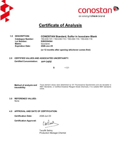 Primeira página: Certificado de análise, lote S260304044