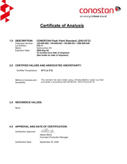 Primeira página: Certificado de análise, lote F53-11