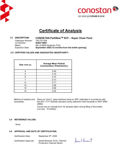 Primeira página: Certificado de análise, lote S260716001