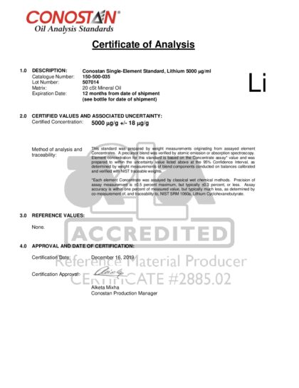 Primeira página: Certificado de análise, lote 507014