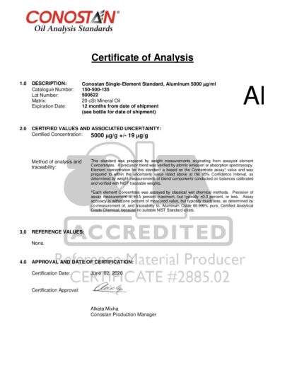Primeira página: Certificado de análise, lote 500622