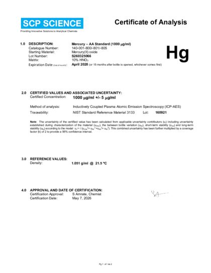 Primeira página: Certificado de análise, lote S260325066