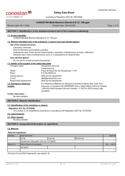 Primeira página: Ficha de segurança