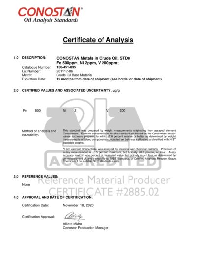Primeira página: Certificado de análise, lote 201117-86