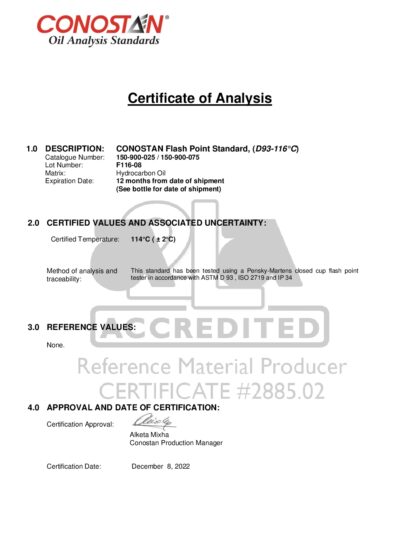 Primeira página: Certificado de análise, lote F116-08