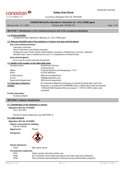 Primeira página: Ficha de segurança
