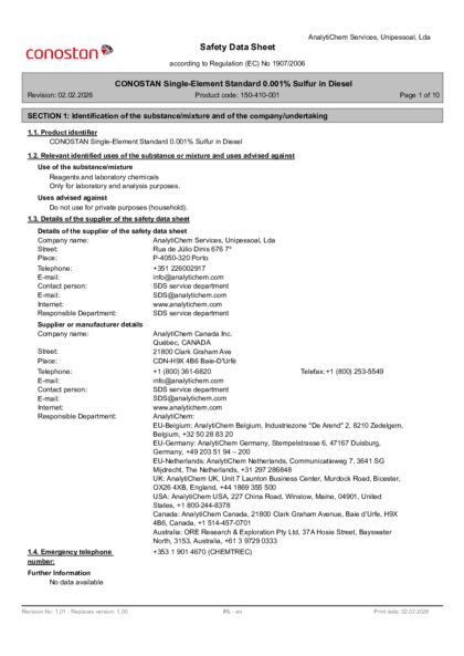 Primeira página: Ficha de segurança