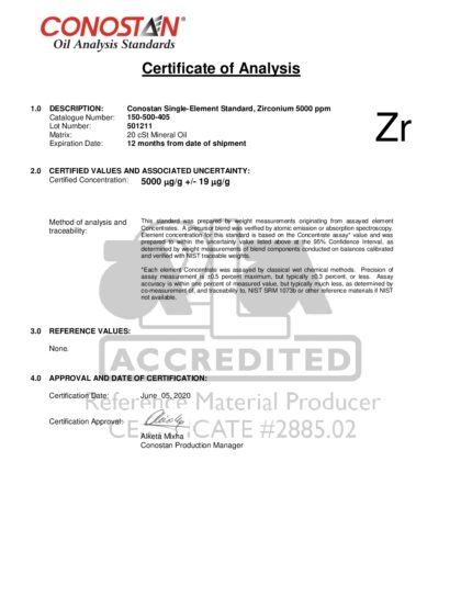 Primeira página: Certificado de análise, lote 501211