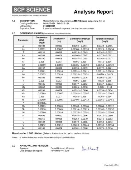 Primeira página: Relatório de análise, lote S150623001