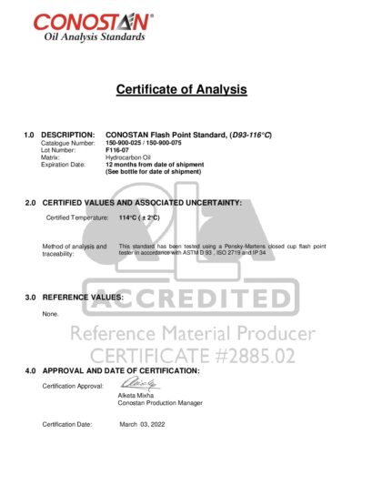 Primeira página: Certificado de análise, lote F116-07