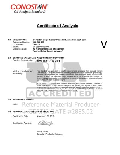 Primeira página: Certificado de análise, lote 500615