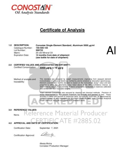 Primeira página: Certificado de análise, lote 500722
