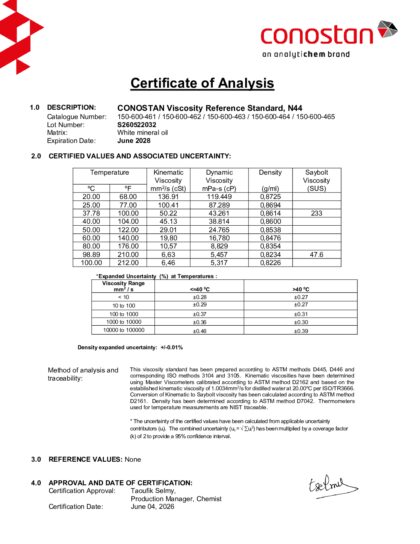 Primeira página: Certificado de análise, lote S260522032