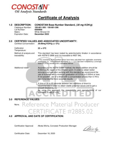 Primeira página: Certificado de análise, lote 0300900