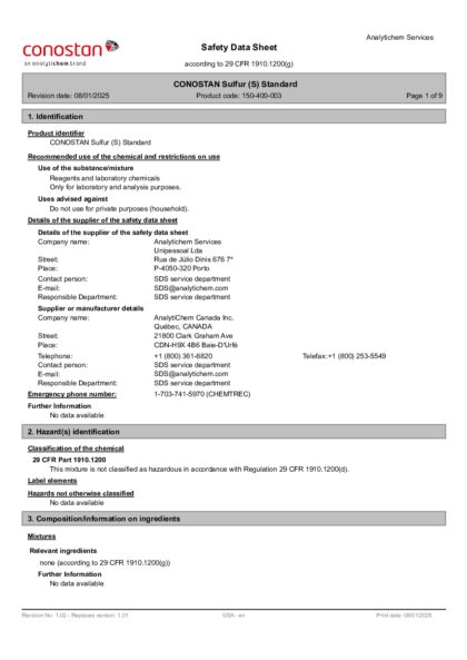 Primeira página: Ficha de segurança