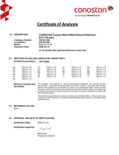 Primeira página: Certificado de análise, lote S261013056