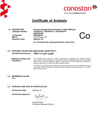 Primeira página: Certificado de análise, lote S260326018